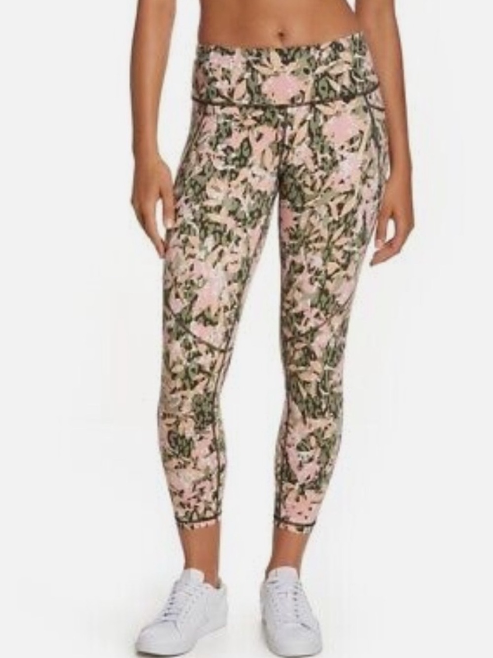 Sweaty Betty Olive Green Floral Print Power 7/8 Leggings sz S